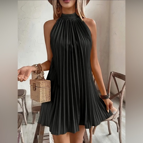 Passion of Essence Dresses & Skirts - Elegant Black Pleated Halter Mini Dress